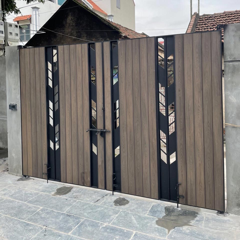 bộ cổng gỗ nhựa ngoài trời hiện đại